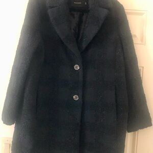 Tahari Black Textured Pea Coat
